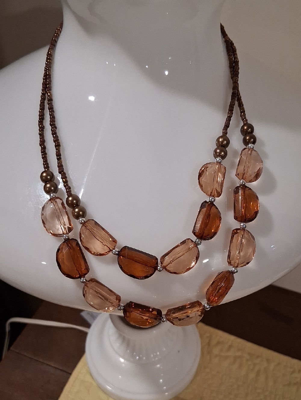 Layered Brown Faceted Bead Necklace for Women